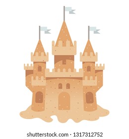 Sand castle on the summer beach. Vector illustration.