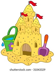Sand castle on white background - vector illustration.