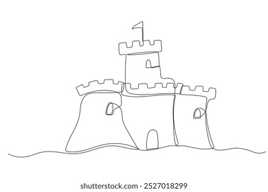 Castillo de arena una línea continua ilustración. Dibujado a mano doodle sketch