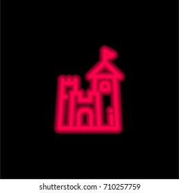 Sand castle red glowing neon ui ux icon. Glowing sign logo vector