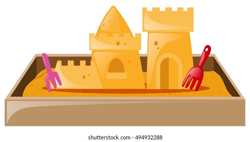 砂の城とバケツのイラストを持つ砂場 のベクター画像素材 ロイヤリティフリー Shutterstock