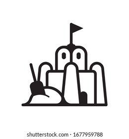 Icono de vector de castillo y cuchara de arena