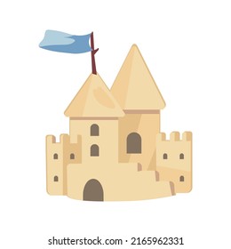 Sand castle semi flat color vector object. Full sized item on white. Children playing game. Build fortress at beach simple cartoon style illustration for web graphic design and animation