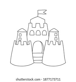 Sand castle simple outline vector illustration on white background