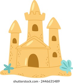 Sand Castle And Starfish Vector Illustration