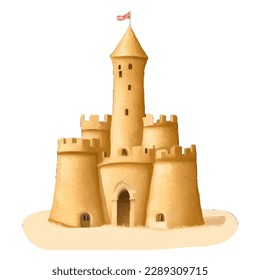 castillo de arena con ilustración de pintura digital dibujada a mano