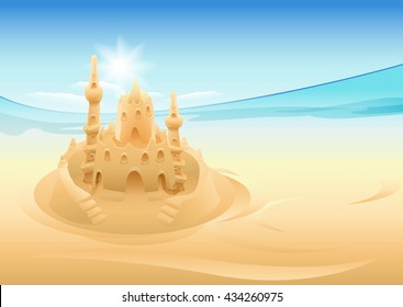 Sand castle. Summer holidays at sea. Illustration in vector format