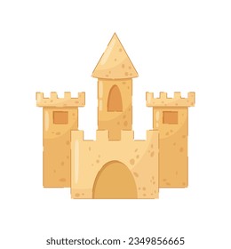 
Sand castle with towers in flat style. Vacation on the beach. Summer composition.