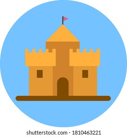 Sand castle vector icon. Beach sand vector illustration. Sand castle vector illustration. Isolated on blue background.