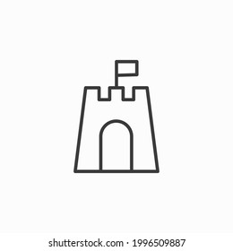 Icono del vector del castillo de arena. signo lineal para el concepto móvil y el diseño web. Icono lineal simple del castillo de arena de playa. Símbolo, ilustración del logotipo.