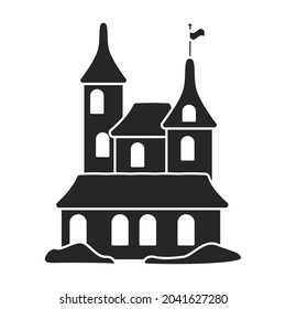 Icono del vector del castillo de arena.Icono del vector negro aislado en el fondo blanco y castillo de arena.