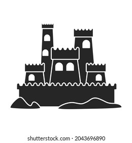 Sand castle vector icon.Black vector icon isolated on white background sand castle.