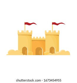Icono vectorial de castillo de arena.Icono vectorial de caricatura aislado en el fondo blanco y castillo de arena.