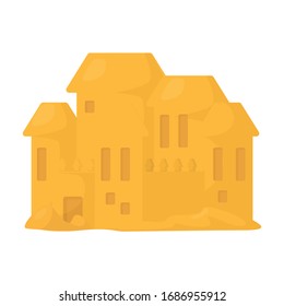 Icono vectorial de castillo de arena.Icono vectorial de caricatura aislado sobre fondo blanco y castillo de arena.