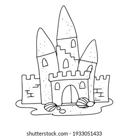 Sand castle Vector illustration isolated on white background. Simple illustration for coloring book