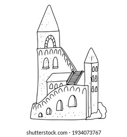 Sand castle Vector illustration isolated on white background. Simple illustration for coloring book