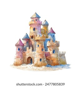 sand castle vector illustration in watercolor style