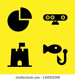 sand castle, webcam, fishing and pie chart vector icon set. Sample icons set for web and graphic design