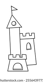 Sand castle in white and black. Doodle clip art for your projects.