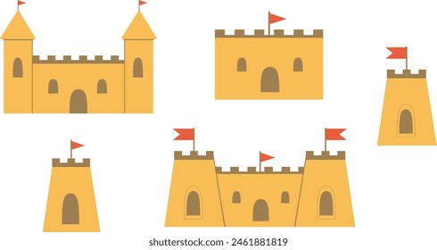 Castillos de arena conjunto de verano Ilustración vectorial plana aislado