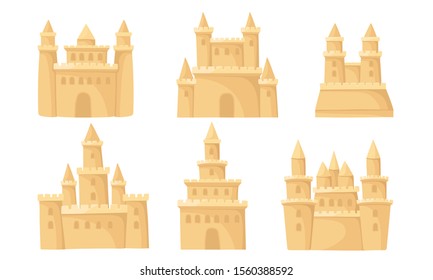 Sand castles with towers. Vector illustration on a white background.
