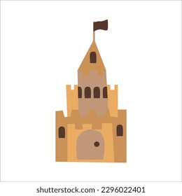 Castillo de arena.Ilustración vectorial aislada en fondo blanco.