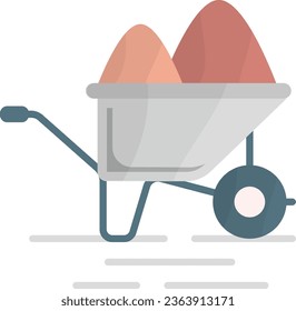 sand and cement in a wheelbarrow concept, hauling away scrap and debris vector icon design, Handyman Services symbol, House Repairing sign, Civil Engineering and Building Contractor stock illustration