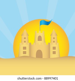 sand clastle with summer landscape over sand. vector