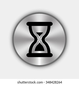sand clock cursor vector icon - round metallic button