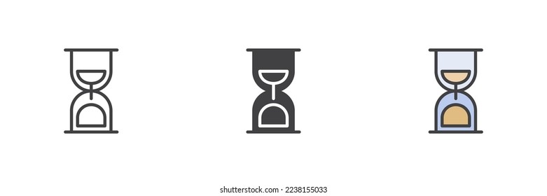 Sand clock different style icon set. Line, glyph and filled outline colorful version, Hourglass outline and filled vector sign. Symbol, logo illustration. Vector graphics