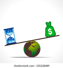 sand clock and dollar money compare on earth concept vector