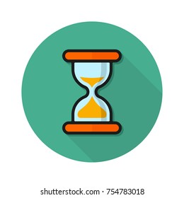 Sand clock flat modern vector icon on green round background.