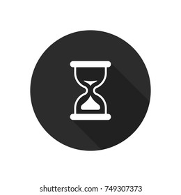 Sand clock flat vector icon on black round background. Time symbol.