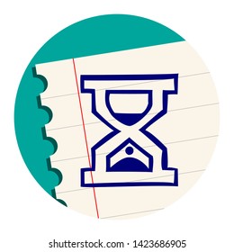 Sand Clock Free Hand Icon on a Notebook Sheet
