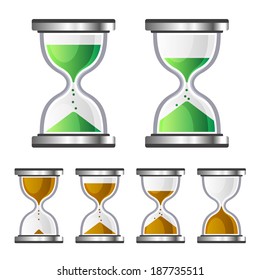 Sand Clock Glass Timer Icons on White Background. Vector