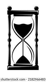 Sand Clock, Hourglass Icon. Sand And Hour Glasses For Time. Sandglass, Watch, Sand Timer With Countdown Illustration In Vintage Old Style. Vector. Symbol, Graphic Silhouette Of Black Sandclock.