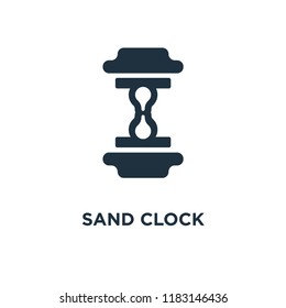 Sand clock icon. Black filled vector illustration. Sand clock symbol on white background. Can be used in web and mobile.