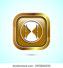 Sand clock icon design illustration. Hourglass symbol, Time measuring sign, Gold color square button design