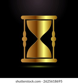 Sand clock icon design illustration. Hourglass symbol, Time measuring sign in gold color style