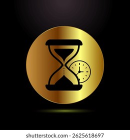 Sand clock icon design illustration. Hourglass symbol, Time measuring sign in gold color style