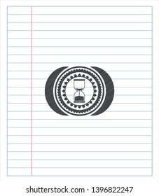 sand clock icon emblem with pencil effect. Vector Illustration. Detailed.