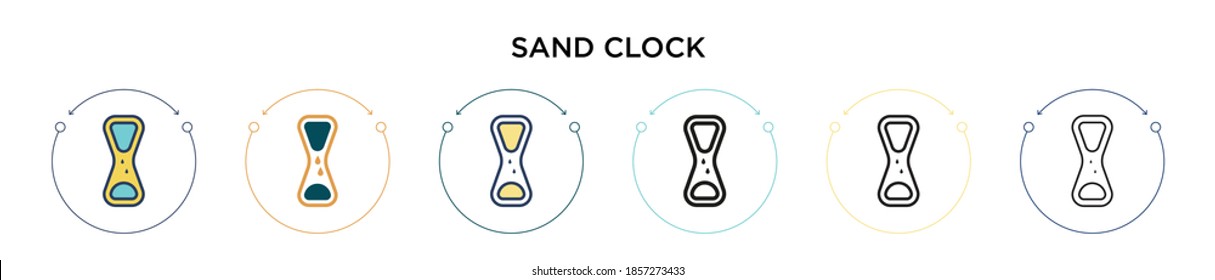 Sand clock icon in filled, thin line, outline and stroke style. Vector illustration of two colored and black sand clock vector icons designs can be used for mobile, ui, web