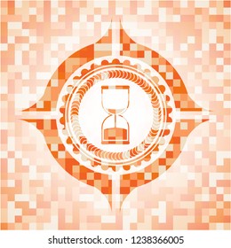 sand clock icon inside abstract orange mosaic emblem