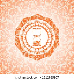 sand clock icon inside abstract orange mosaic emblem