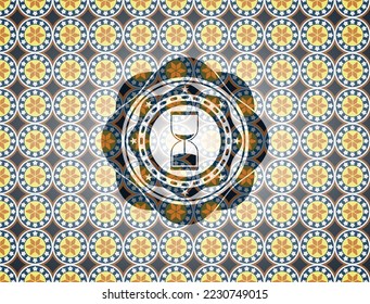 sand clock icon inside arabesque emblem. arabic decoration. 