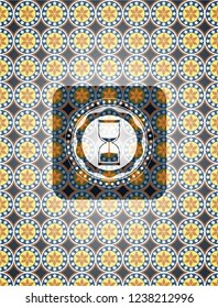 sand clock icon inside arabic style emblem. Arabesque decoration.