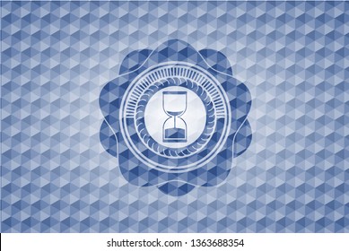sand clock icon inside blue hexagon badge.
