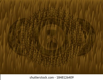 sand clock icon inside Brown fur badge. Animal classic background. Vector illustration. 