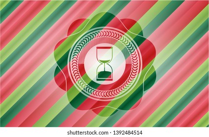 sand clock icon inside christmas emblem background.