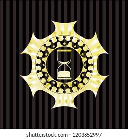 sand clock icon inside gold shiny badge